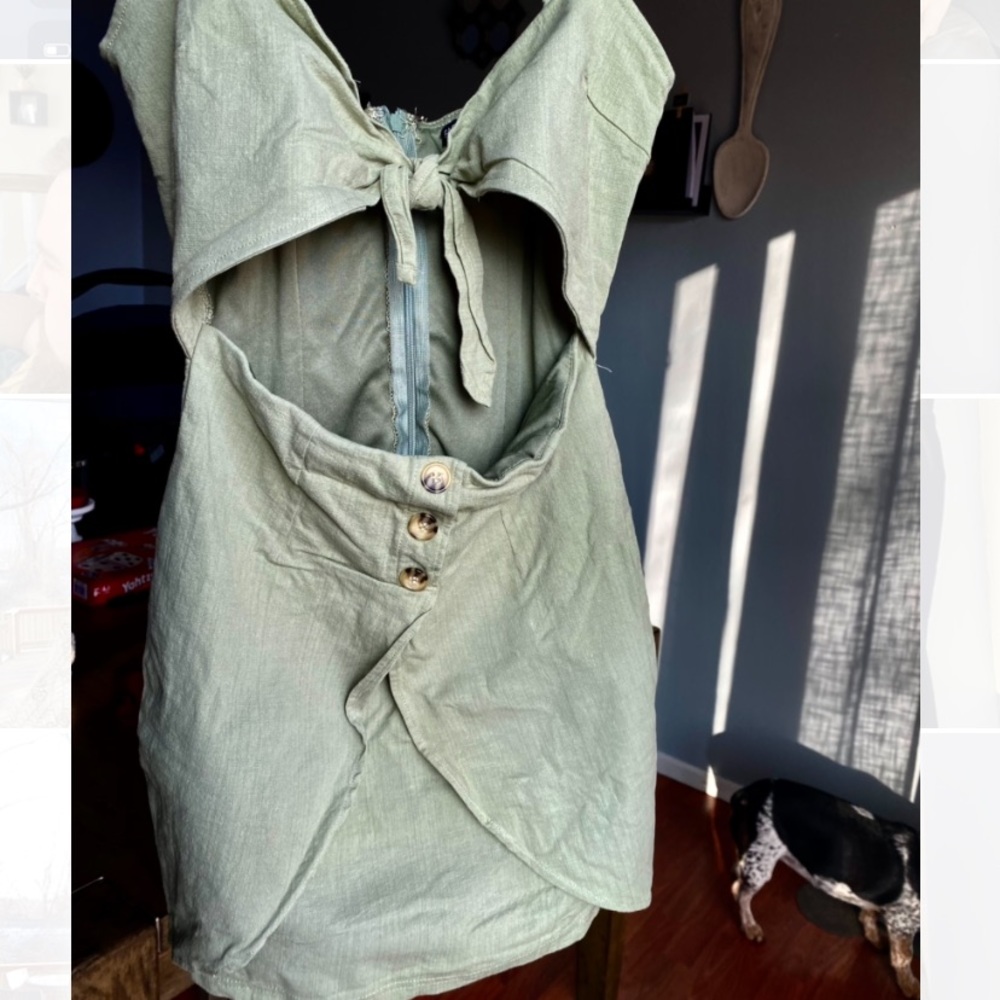 Olive Green front tie cut out dress